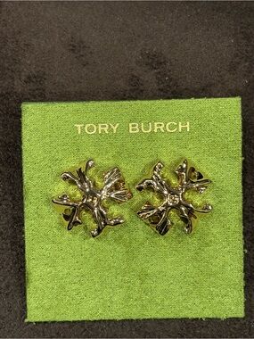 Tory Burch gold-tone pave large logo stud earrings gold color